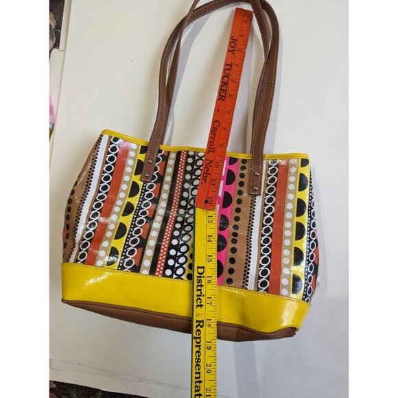 Nine West Yellow Tote Bag With Geometric Striped Pattern Faux Leather Colorful - Picture 7 of 10